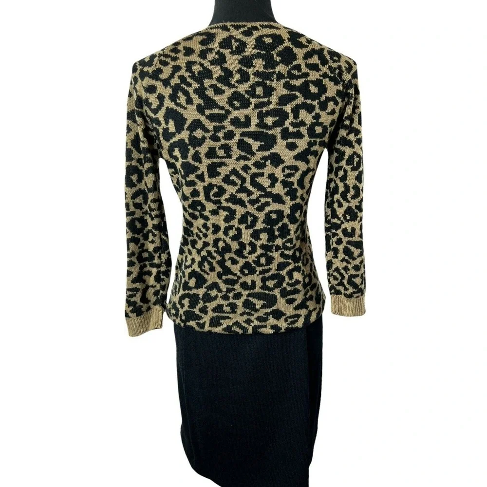Cotton Emporium Women's Sweater Leopard Print Cheetah Knit Tan Black Small‎